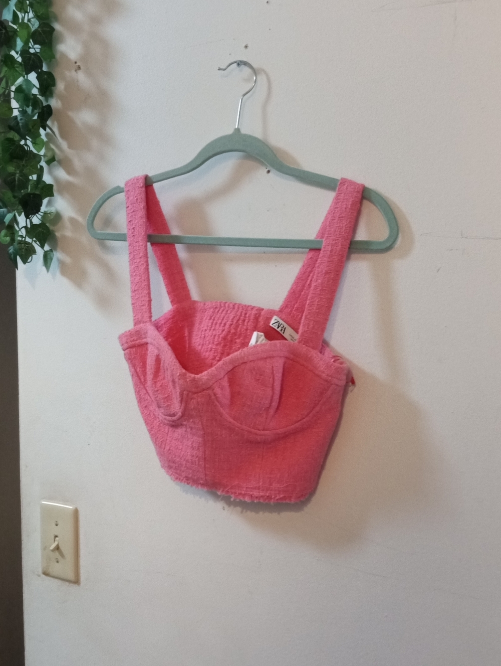 Zara Pink Textured Cropped Bustier Top